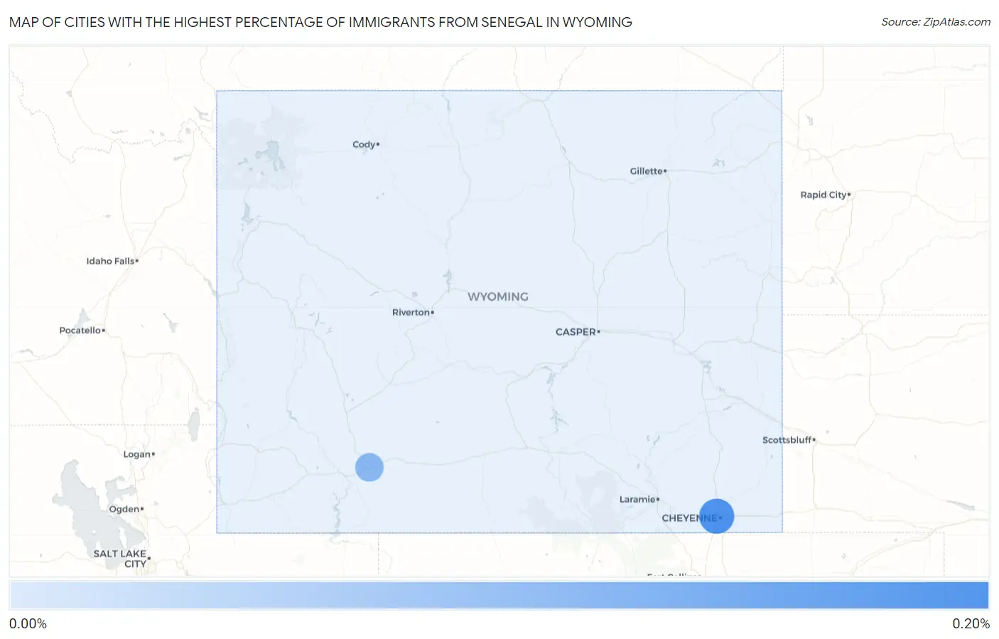 Cities with the Highest Percentage of Immigrants from Senegal in Wyoming Map