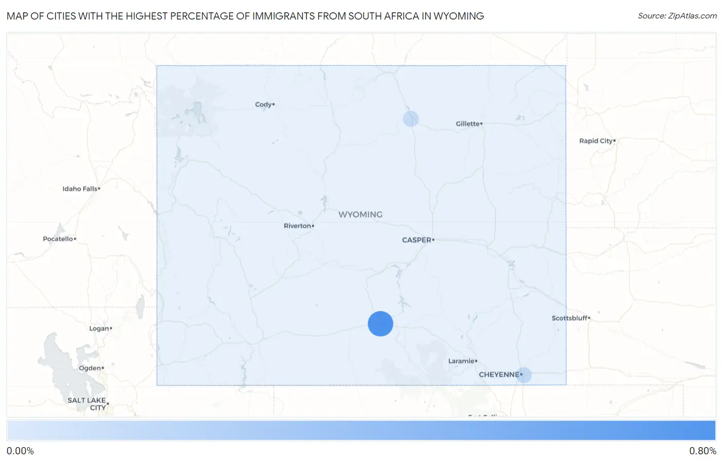 Cities with the Highest Percentage of Immigrants from South Africa in Wyoming Map