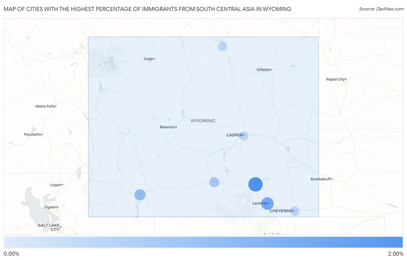 Cities with the Highest Percentage of Immigrants from South Central Asia in Wyoming Map