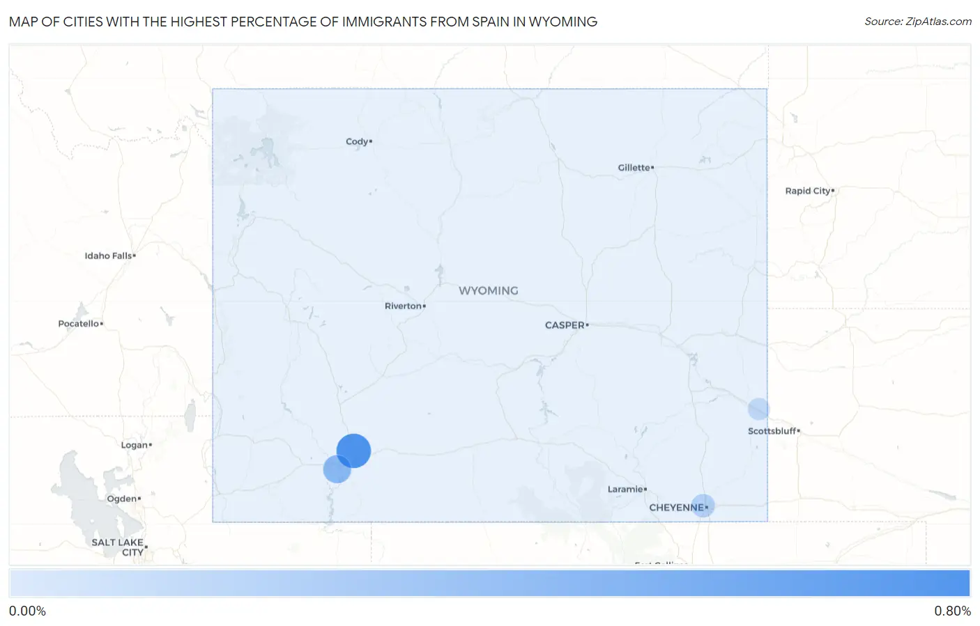 Cities with the Highest Percentage of Immigrants from Spain in Wyoming Map