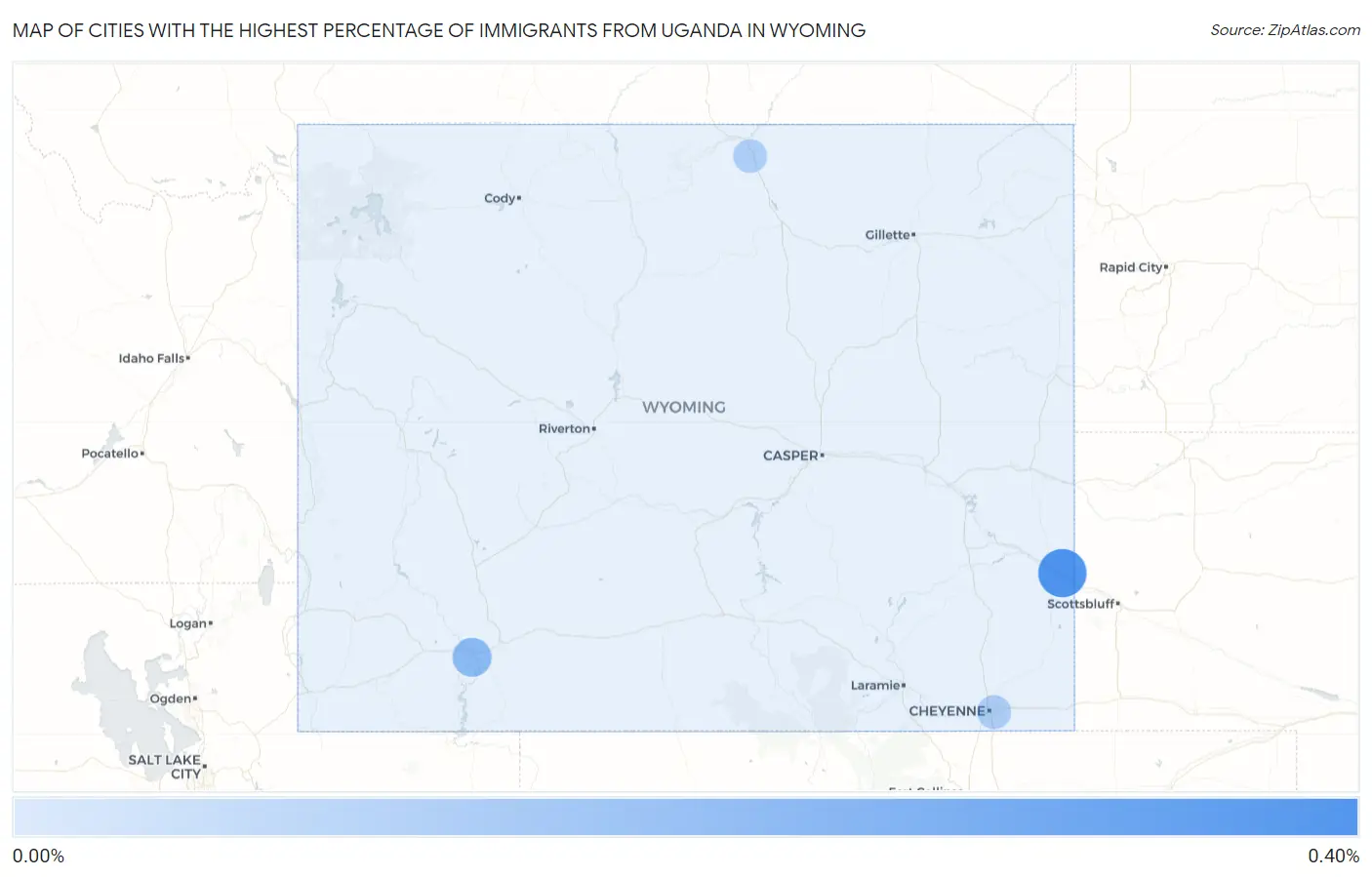Cities with the Highest Percentage of Immigrants from Uganda in Wyoming Map