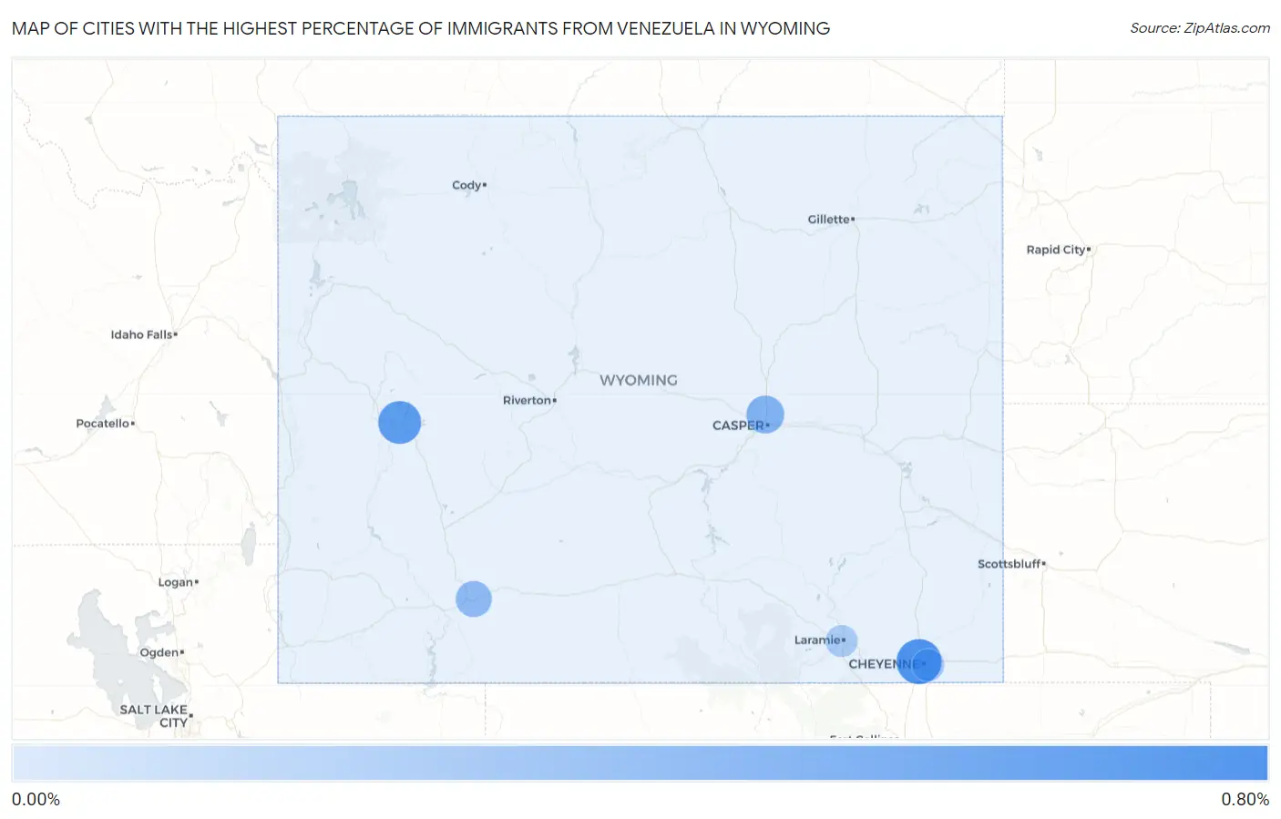 Cities with the Highest Percentage of Immigrants from Venezuela in Wyoming Map