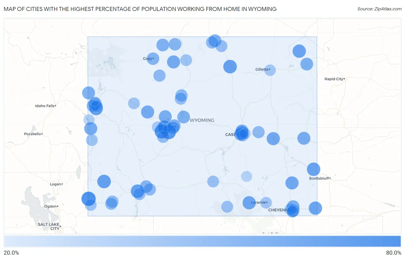Cities with the Highest Percentage of Population Working from Home in Wyoming Map