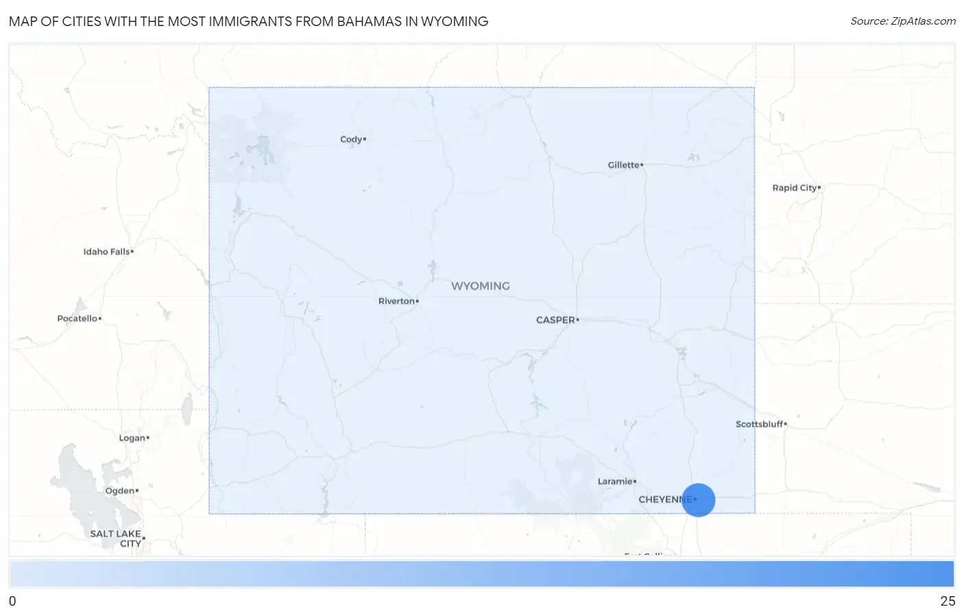 Cities with the Most Immigrants from Bahamas in Wyoming Map