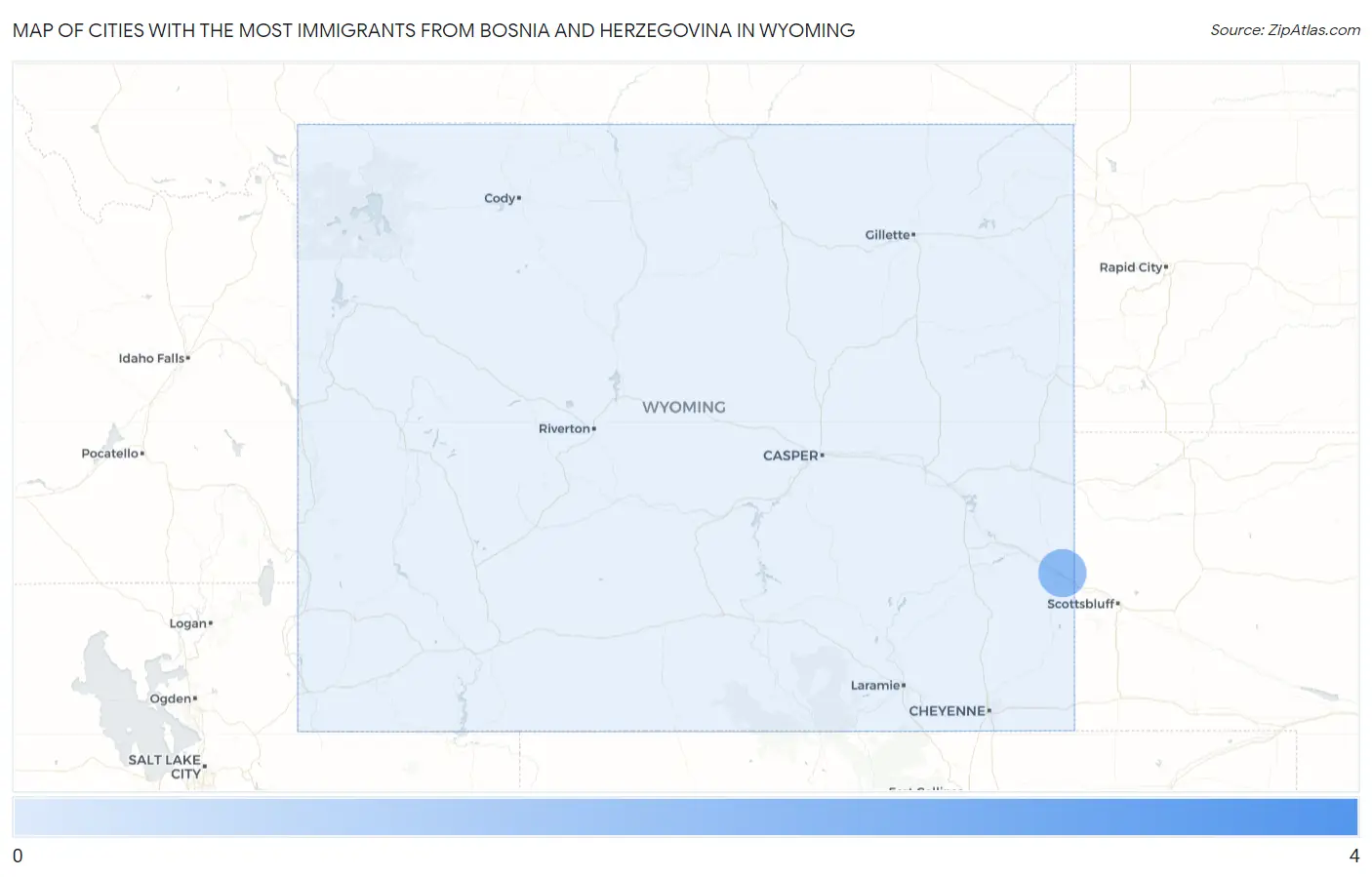 Cities with the Most Immigrants from Bosnia and Herzegovina in Wyoming Map