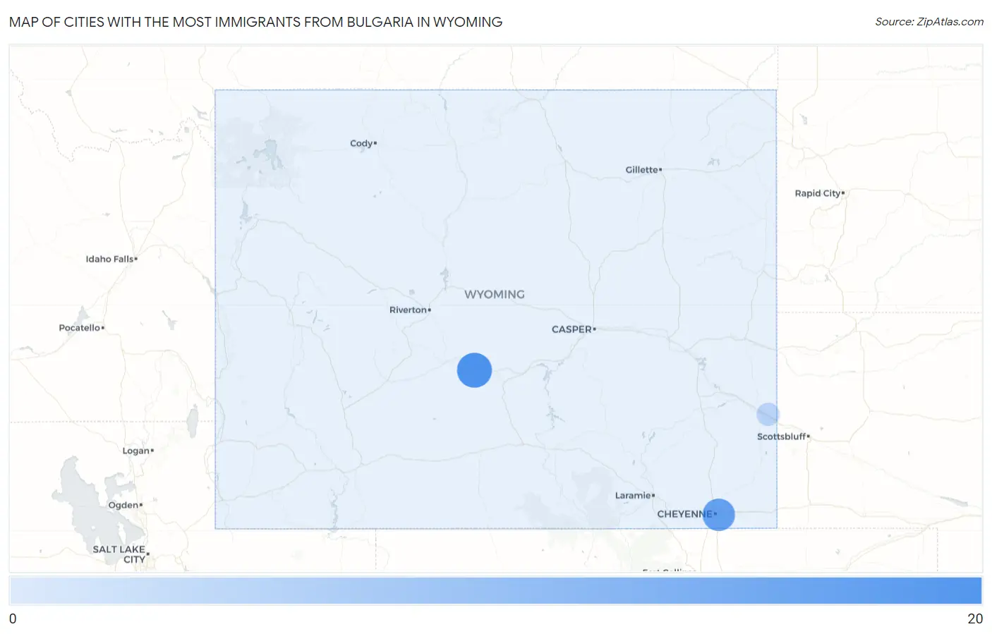 Cities with the Most Immigrants from Bulgaria in Wyoming Map