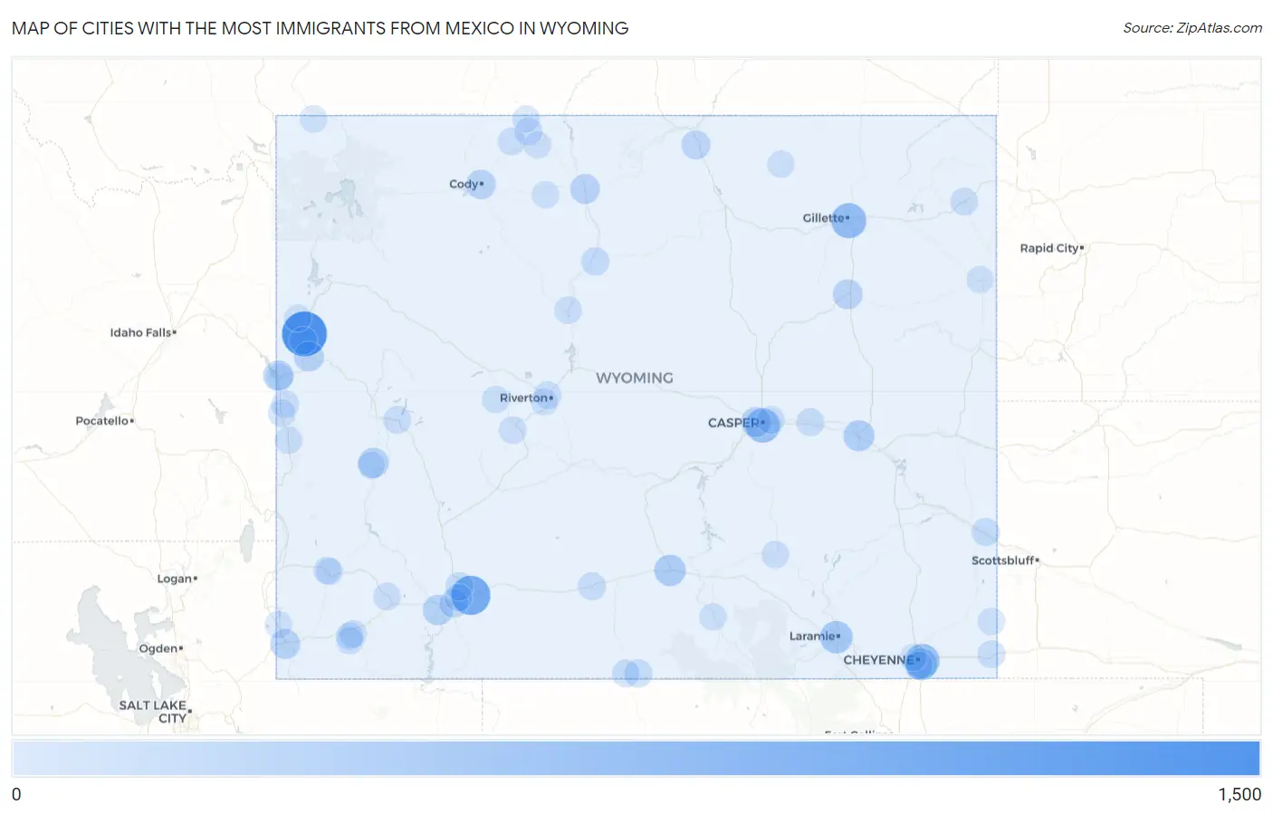 Cities with the Most Immigrants from Mexico in Wyoming Map