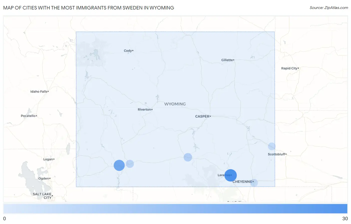 Cities with the Most Immigrants from Sweden in Wyoming Map