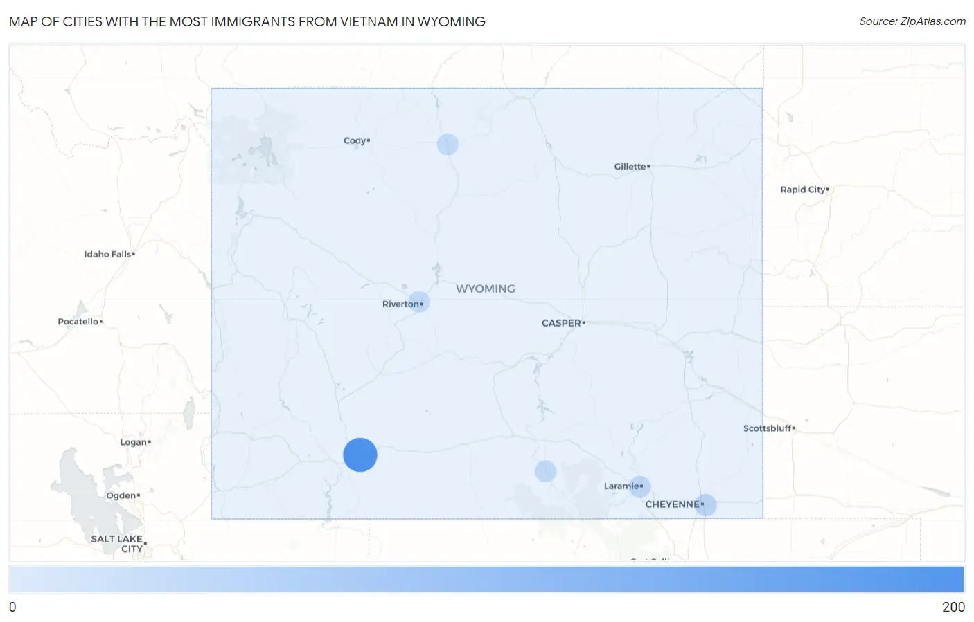 Cities with the Most Immigrants from Vietnam in Wyoming Map