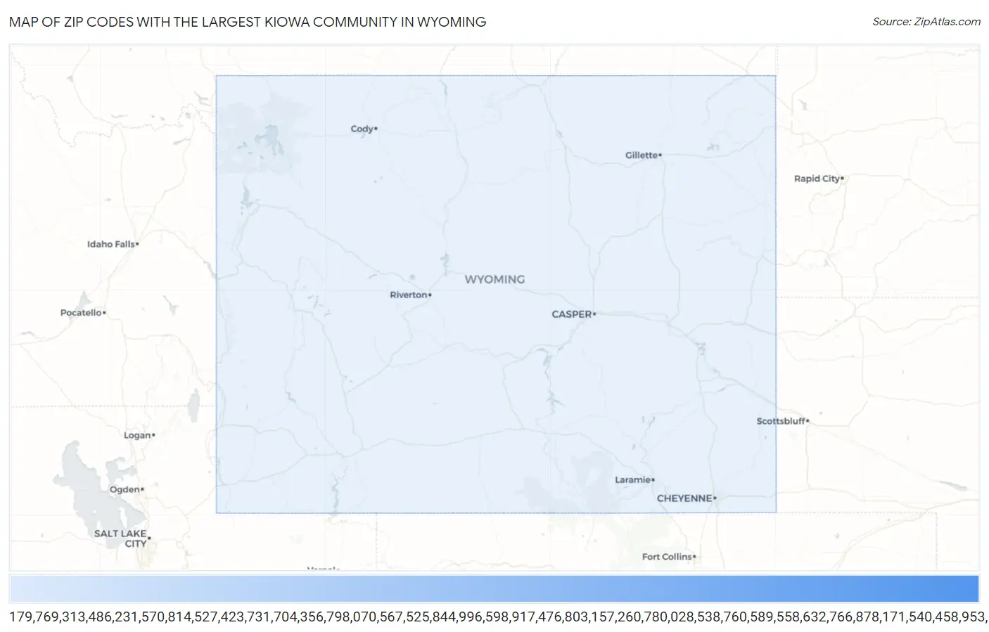 Zip Codes with the Largest Kiowa Community in Wyoming Map