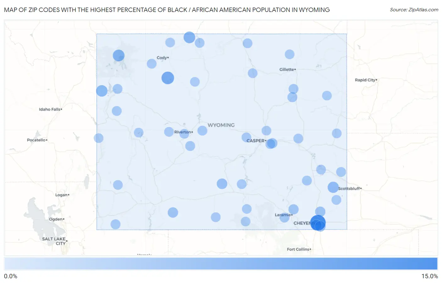 Zip Codes with the Highest Percentage of Black / African American Population in Wyoming Map