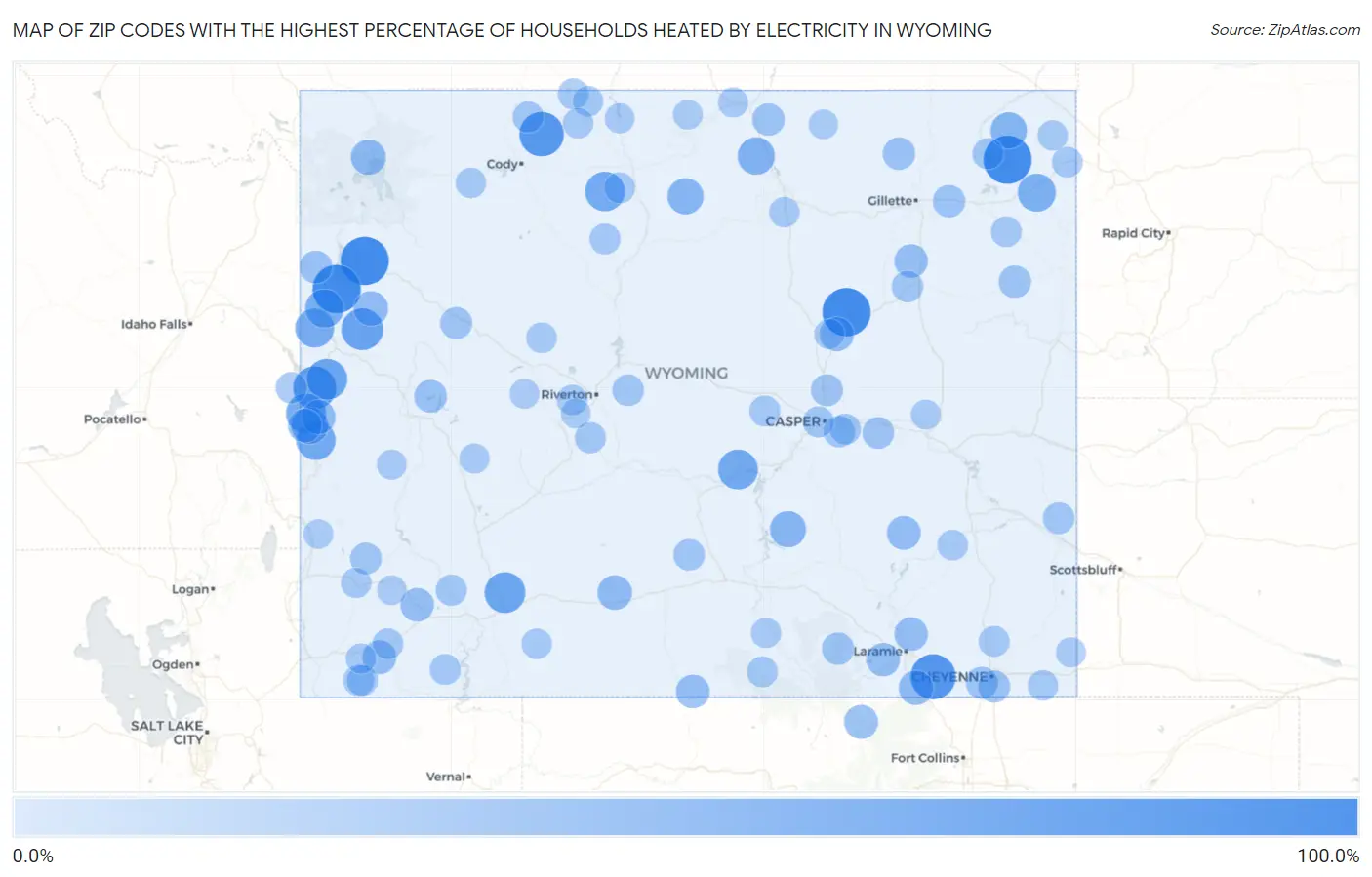 Zip Codes with the Highest Percentage of Households Heated by Electricity in Wyoming Map