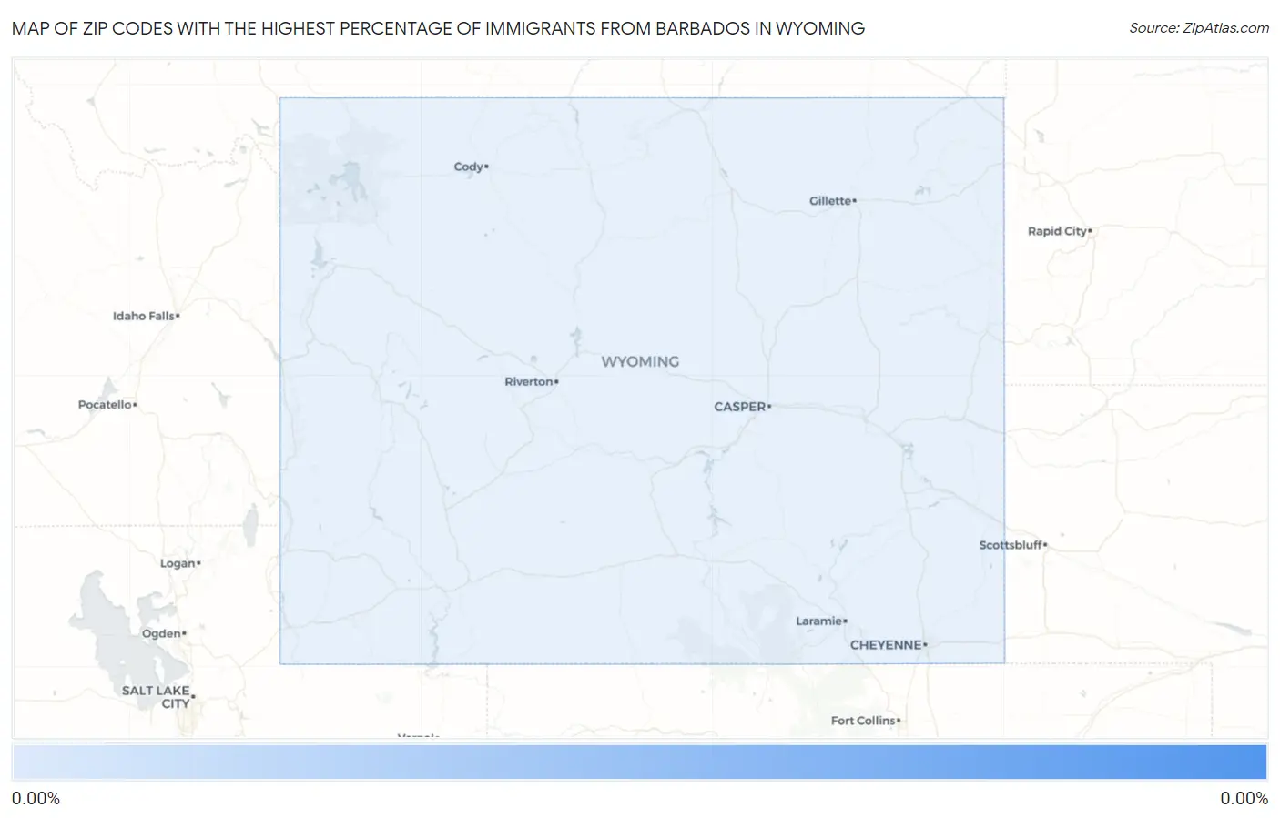 Zip Codes with the Highest Percentage of Immigrants from Barbados in Wyoming Map