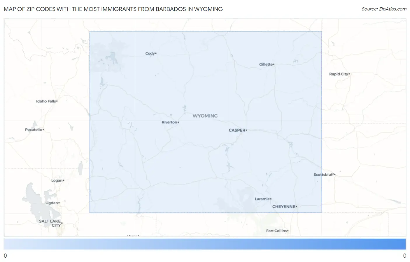 Zip Codes with the Most Immigrants from Barbados in Wyoming Map