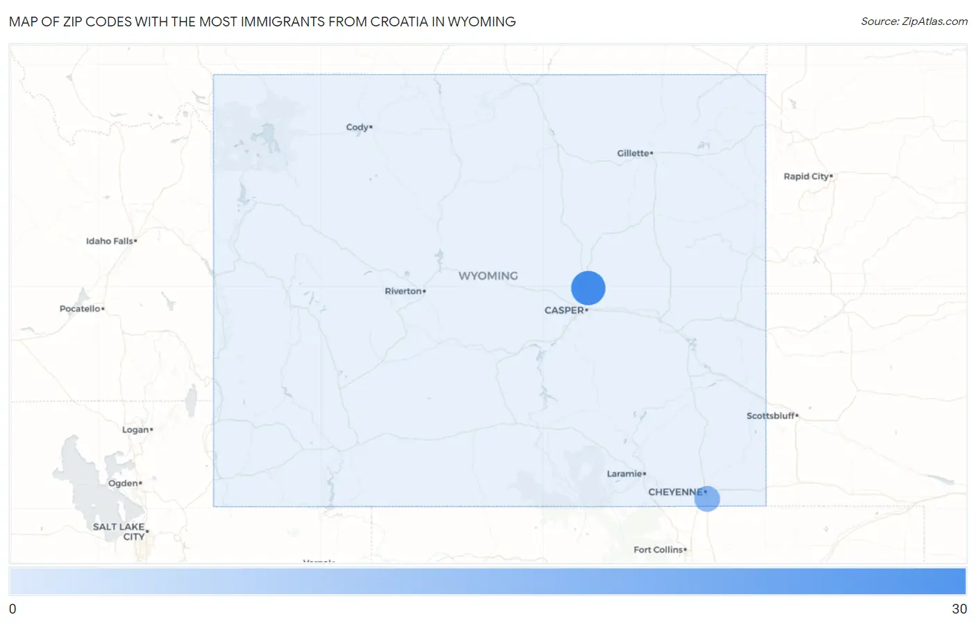 Zip Codes with the Most Immigrants from Croatia in Wyoming Map