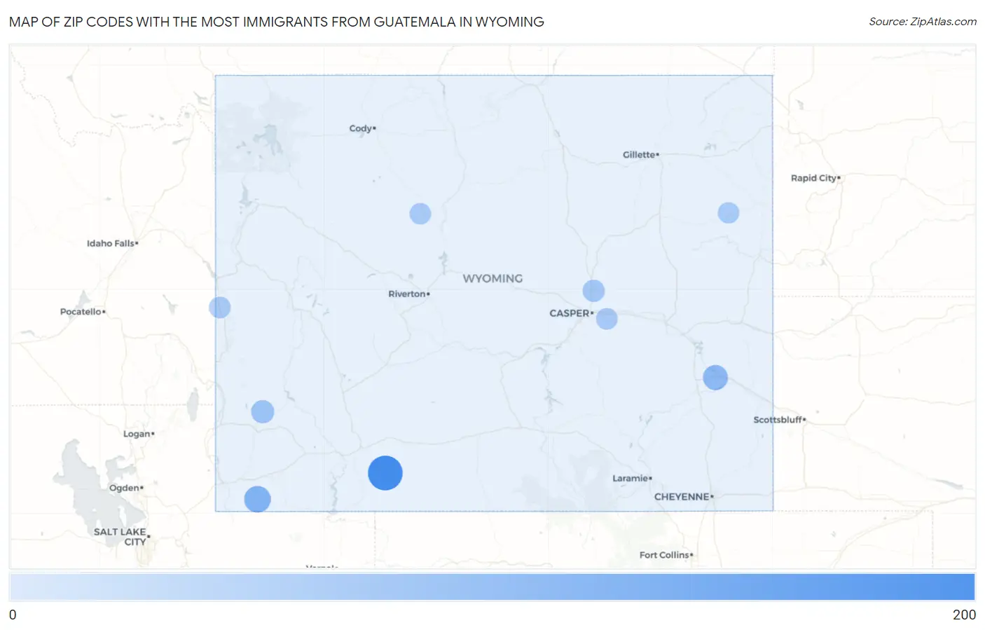 Zip Codes with the Most Immigrants from Guatemala in Wyoming Map