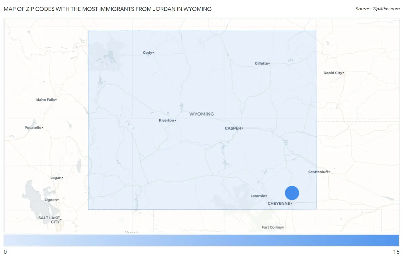 Zip Codes with the Most Immigrants from Jordan in Wyoming Map