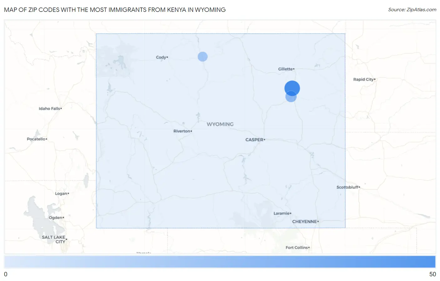 Zip Codes with the Most Immigrants from Kenya in Wyoming Map