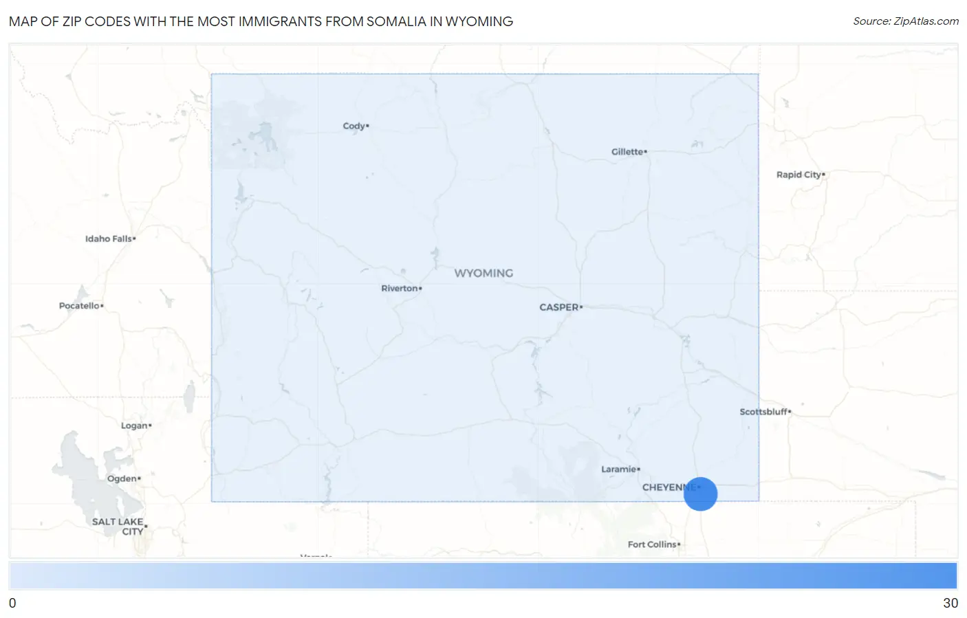 Zip Codes with the Most Immigrants from Somalia in Wyoming Map