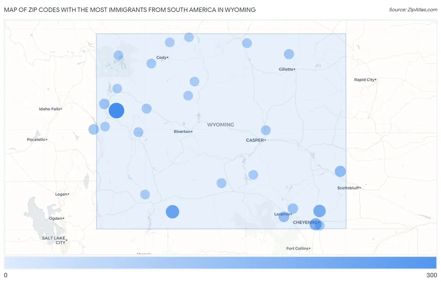 Zip Codes with the Most Immigrants from South America in Wyoming Map