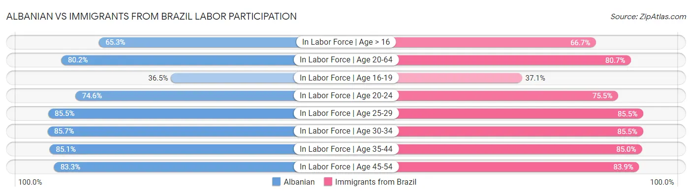 Albanian vs Immigrants from Brazil Labor Participation