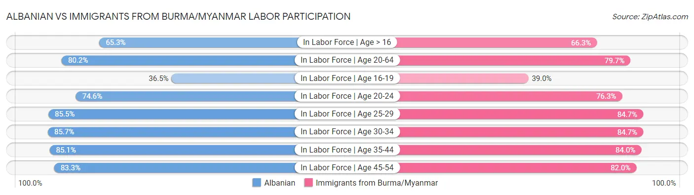 Albanian vs Immigrants from Burma/Myanmar Labor Participation