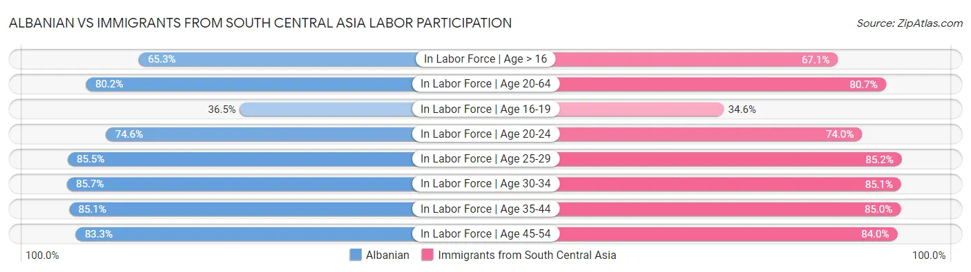 Albanian vs Immigrants from South Central Asia Labor Participation