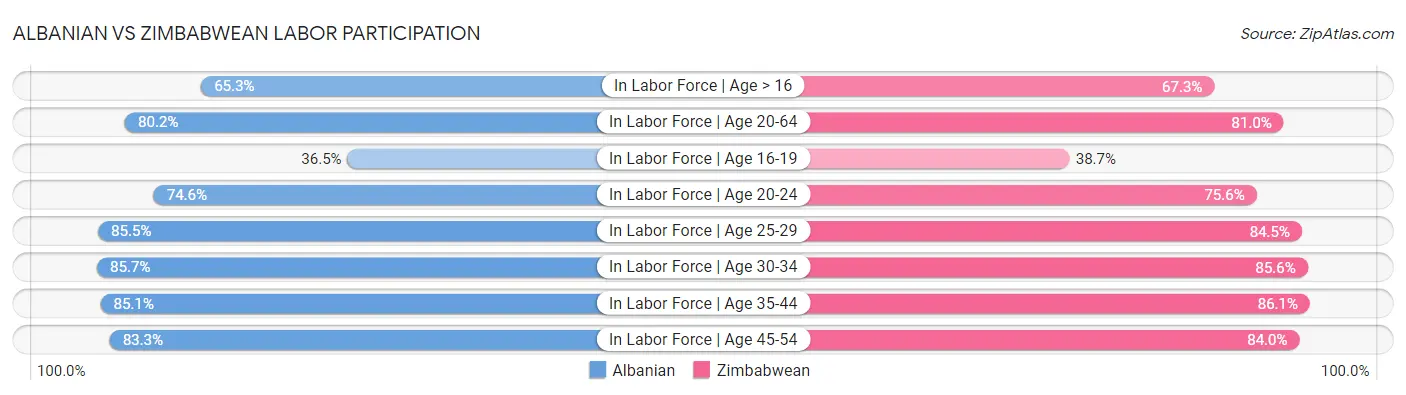 Albanian vs Zimbabwean Labor Participation