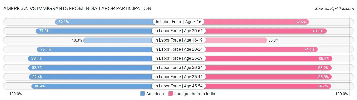 American vs Immigrants from India Labor Participation