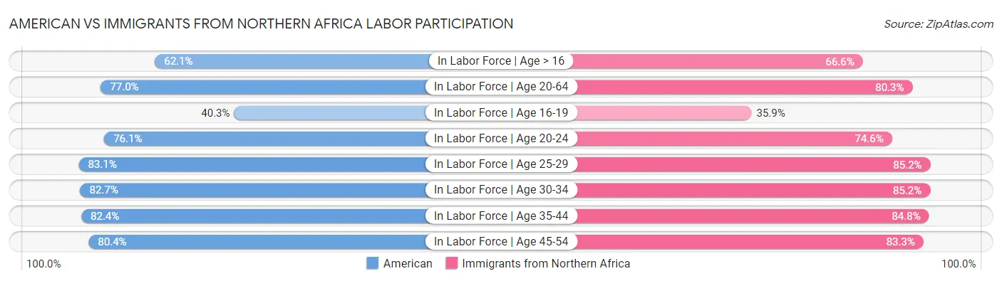 American vs Immigrants from Northern Africa Labor Participation