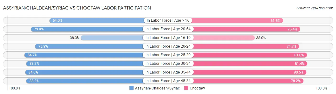 Assyrian/Chaldean/Syriac vs Choctaw Labor Participation