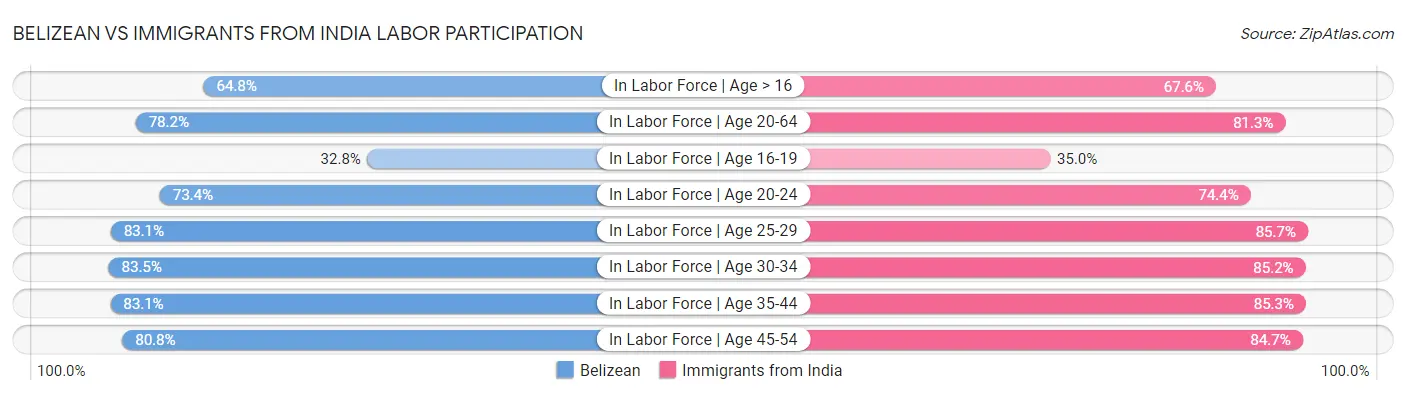 Belizean vs Immigrants from India Labor Participation