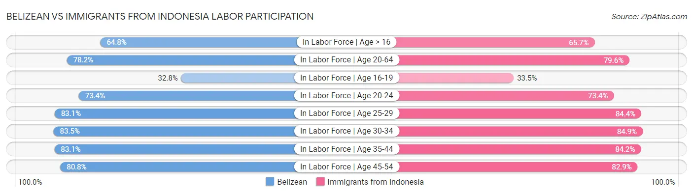 Belizean vs Immigrants from Indonesia Labor Participation