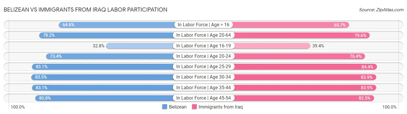 Belizean vs Immigrants from Iraq Labor Participation