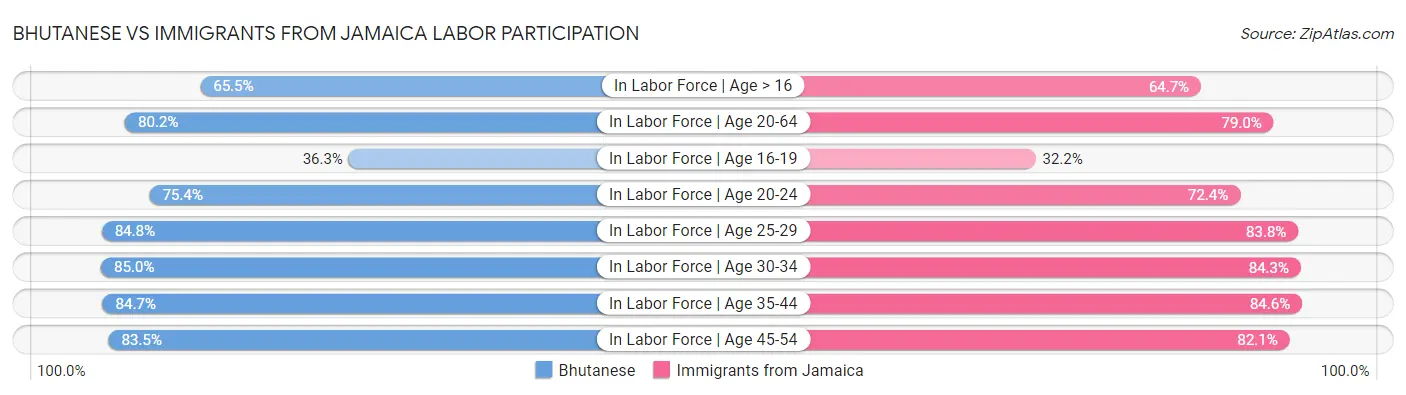 Bhutanese vs Immigrants from Jamaica Labor Participation