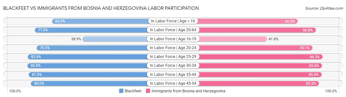Blackfeet vs Immigrants from Bosnia and Herzegovina Labor Participation