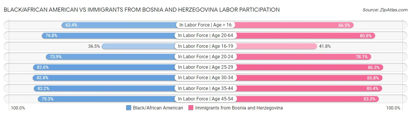 Black/African American vs Immigrants from Bosnia and Herzegovina Labor Participation