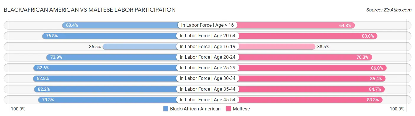 Black/African American vs Maltese Labor Participation