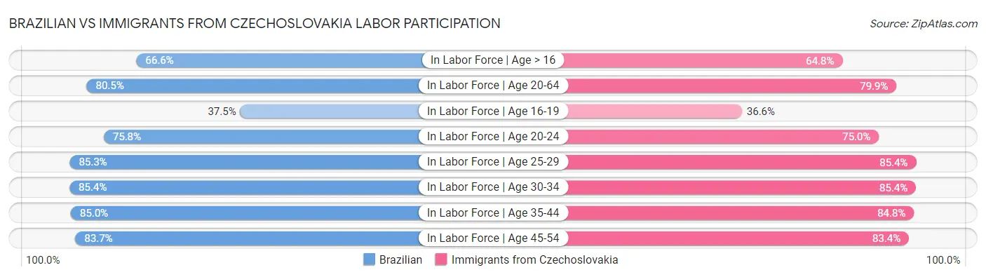 Brazilian vs Immigrants from Czechoslovakia Labor Participation