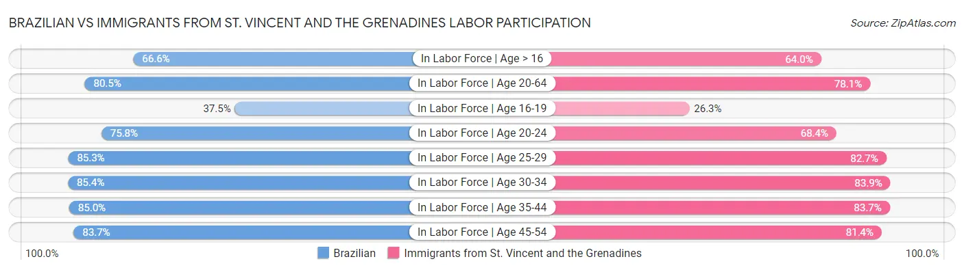 Brazilian vs Immigrants from St. Vincent and the Grenadines Labor Participation