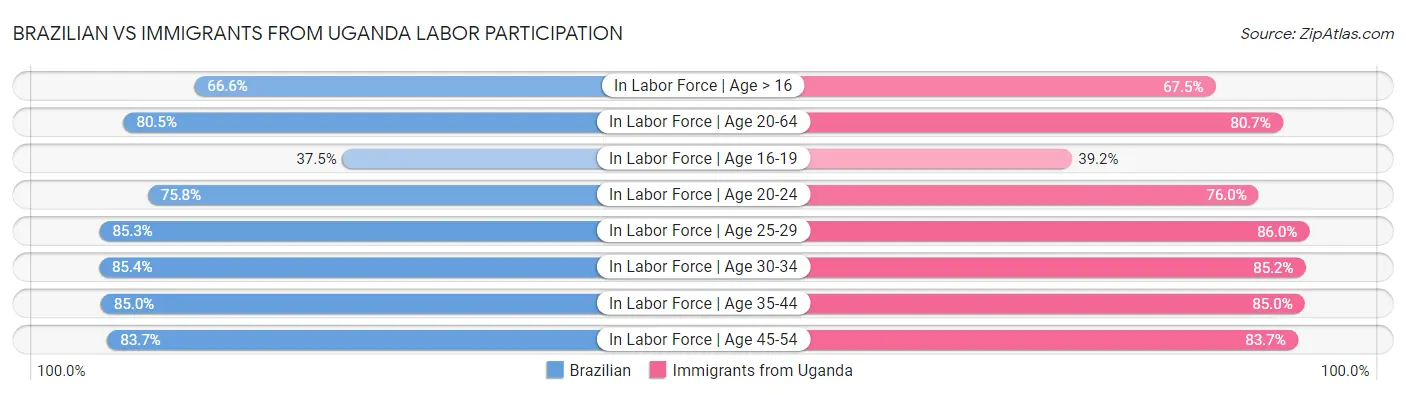 Brazilian vs Immigrants from Uganda Labor Participation