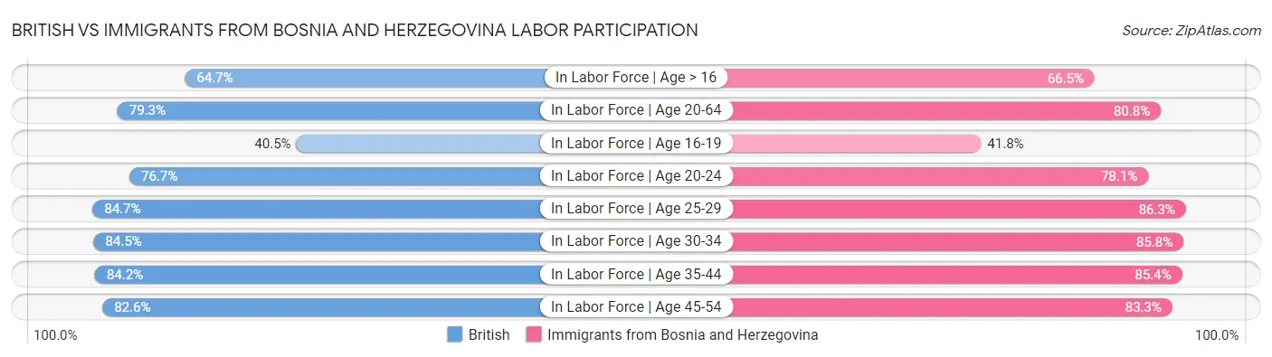British vs Immigrants from Bosnia and Herzegovina Labor Participation