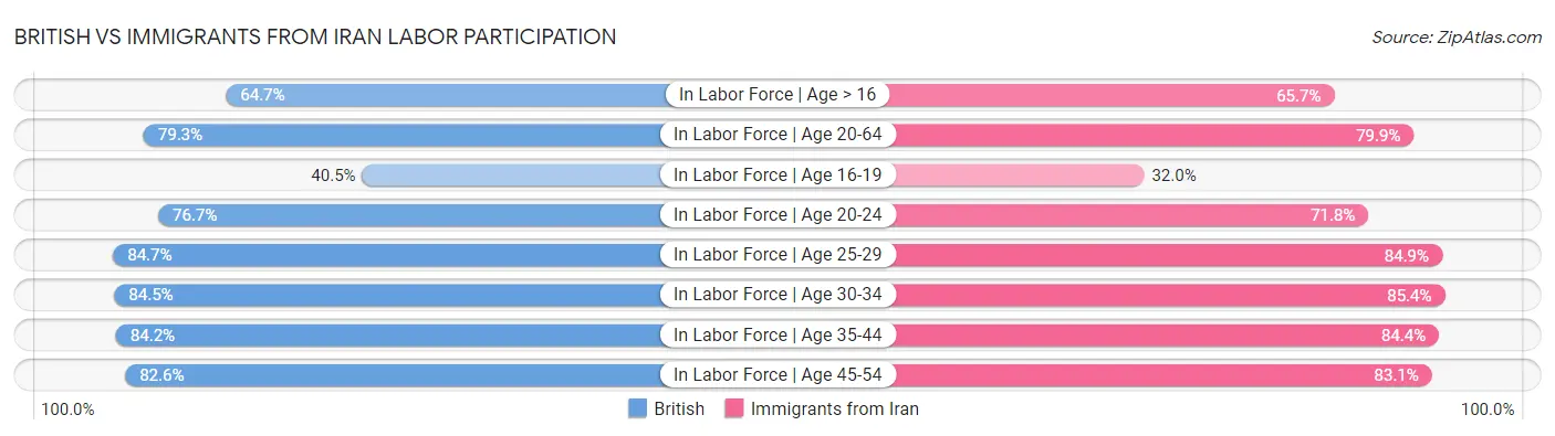 British vs Immigrants from Iran Labor Participation