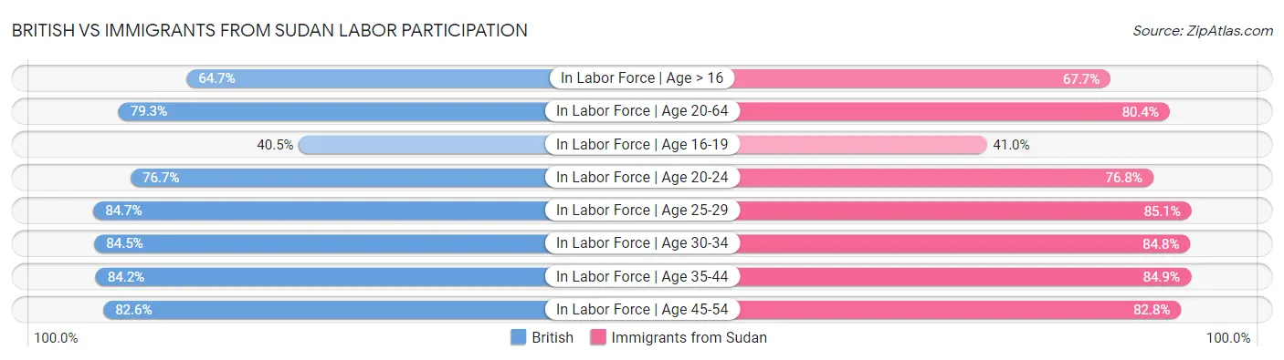 British vs Immigrants from Sudan Labor Participation