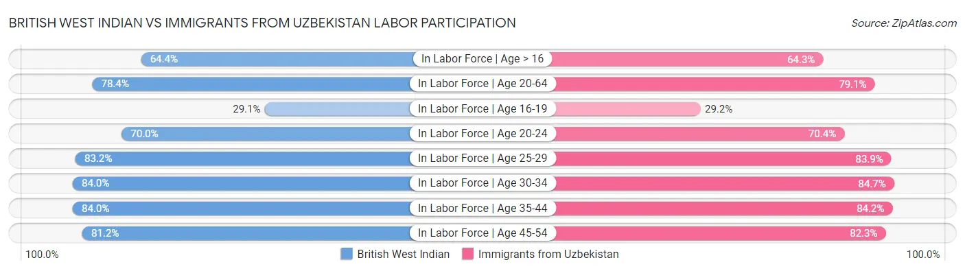 British West Indian vs Immigrants from Uzbekistan Labor Participation