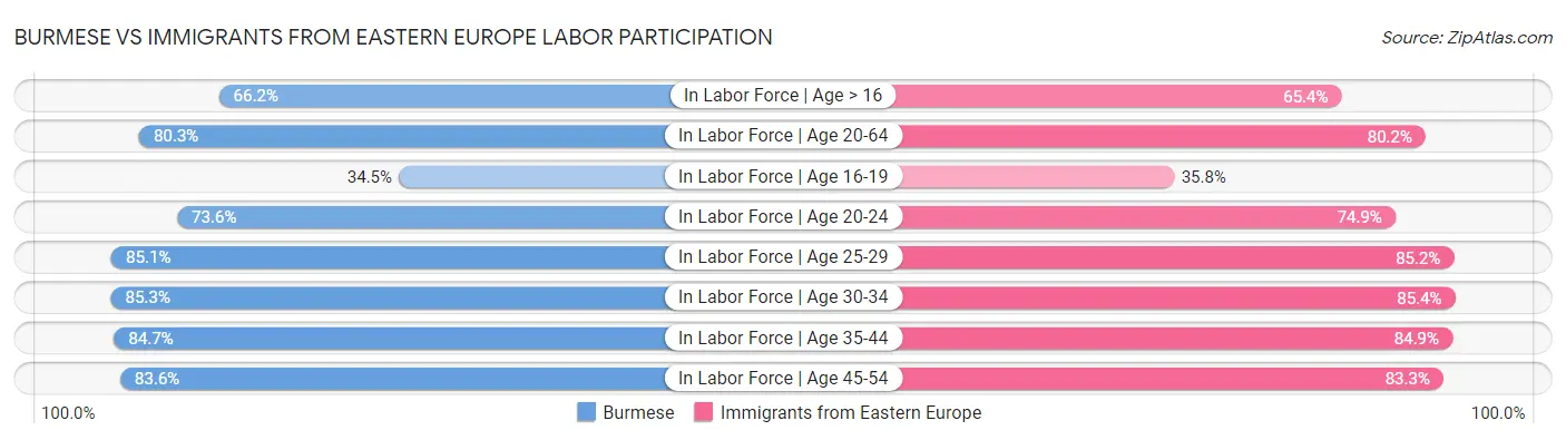 Burmese vs Immigrants from Eastern Europe Labor Participation