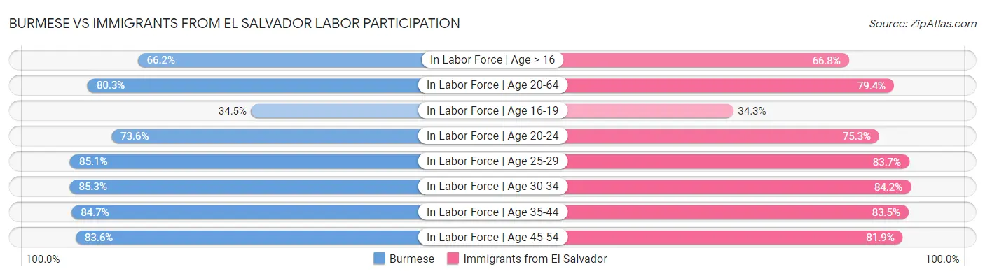 Burmese vs Immigrants from El Salvador Labor Participation