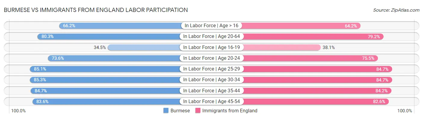 Burmese vs Immigrants from England Labor Participation
