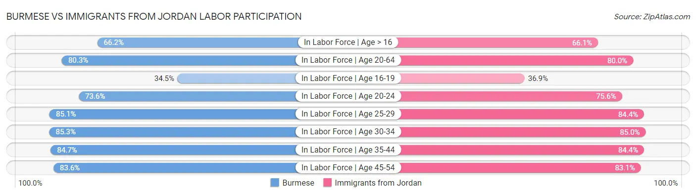Burmese vs Immigrants from Jordan Labor Participation