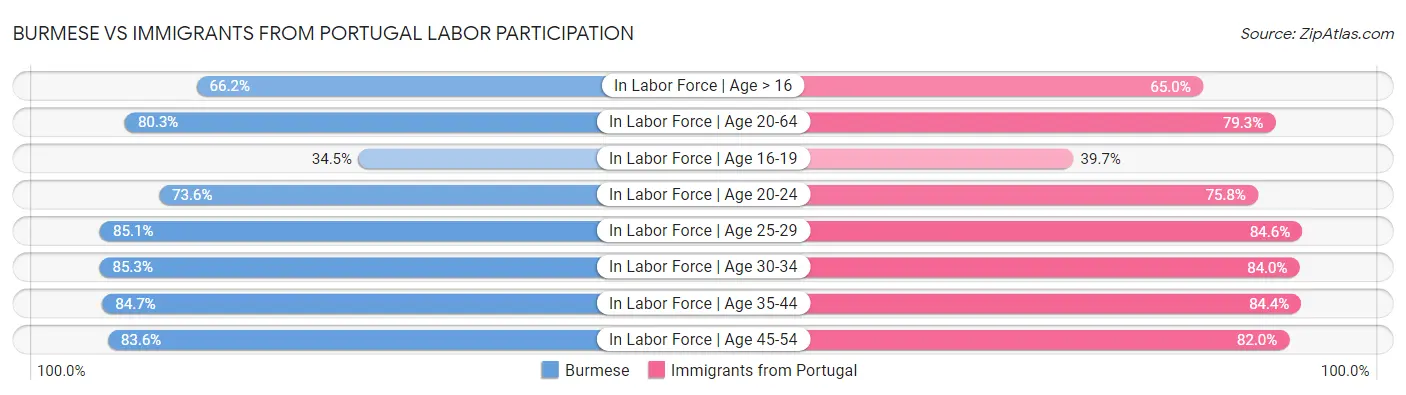 Burmese vs Immigrants from Portugal Labor Participation